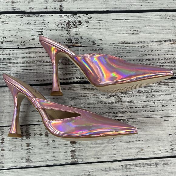 Vivian NY Pink Iridescent Ultra Heels Pumps Mules Shoes size 7.5 M Prom Wedding - Picture 12 of 16